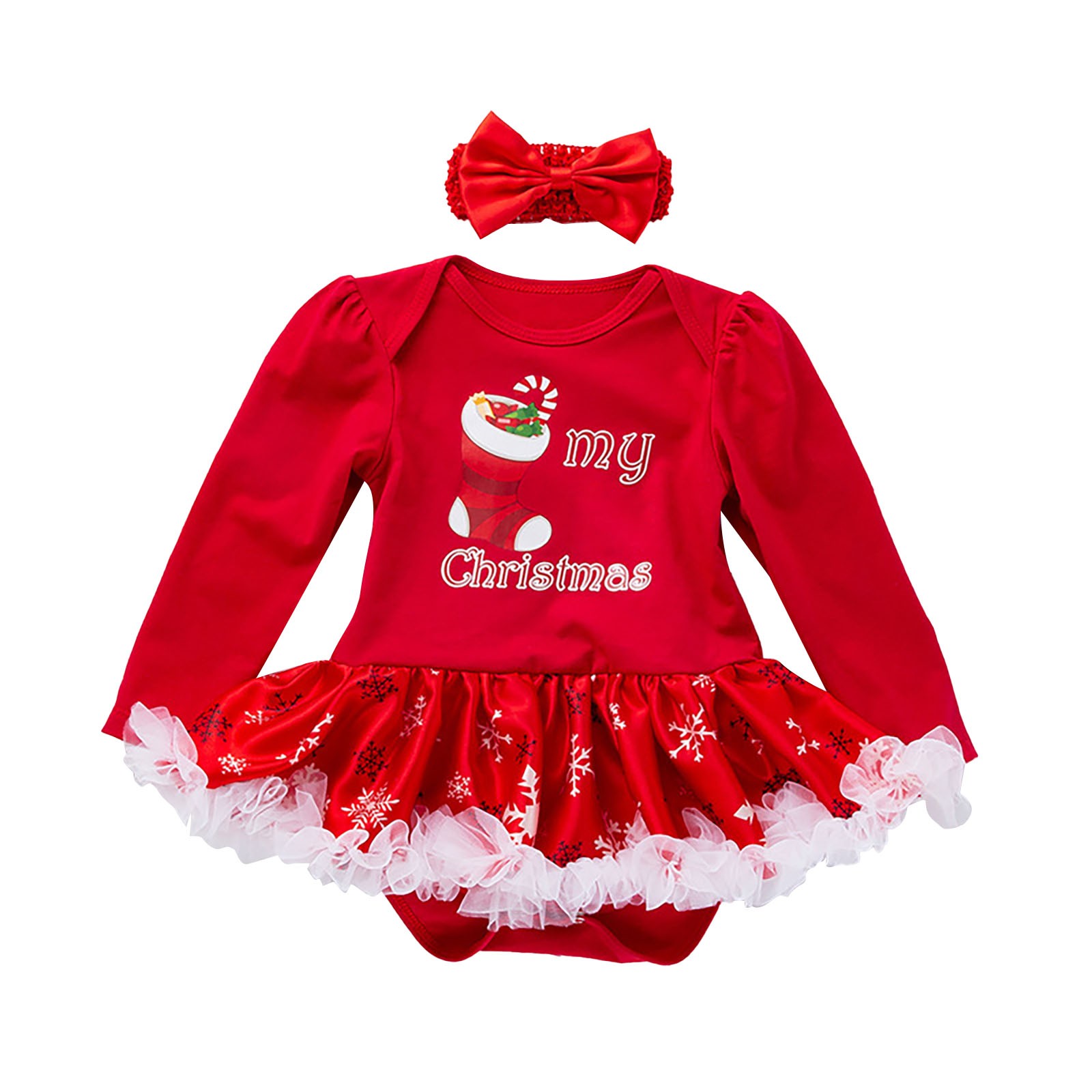 Toddler Girls Christmas Clothes Christma Baby Cotton Spring and Cell Dress Casual A Line Dresses for Fall Winter Casual Soft Comfortable Clothing(0-3 Months,Red)